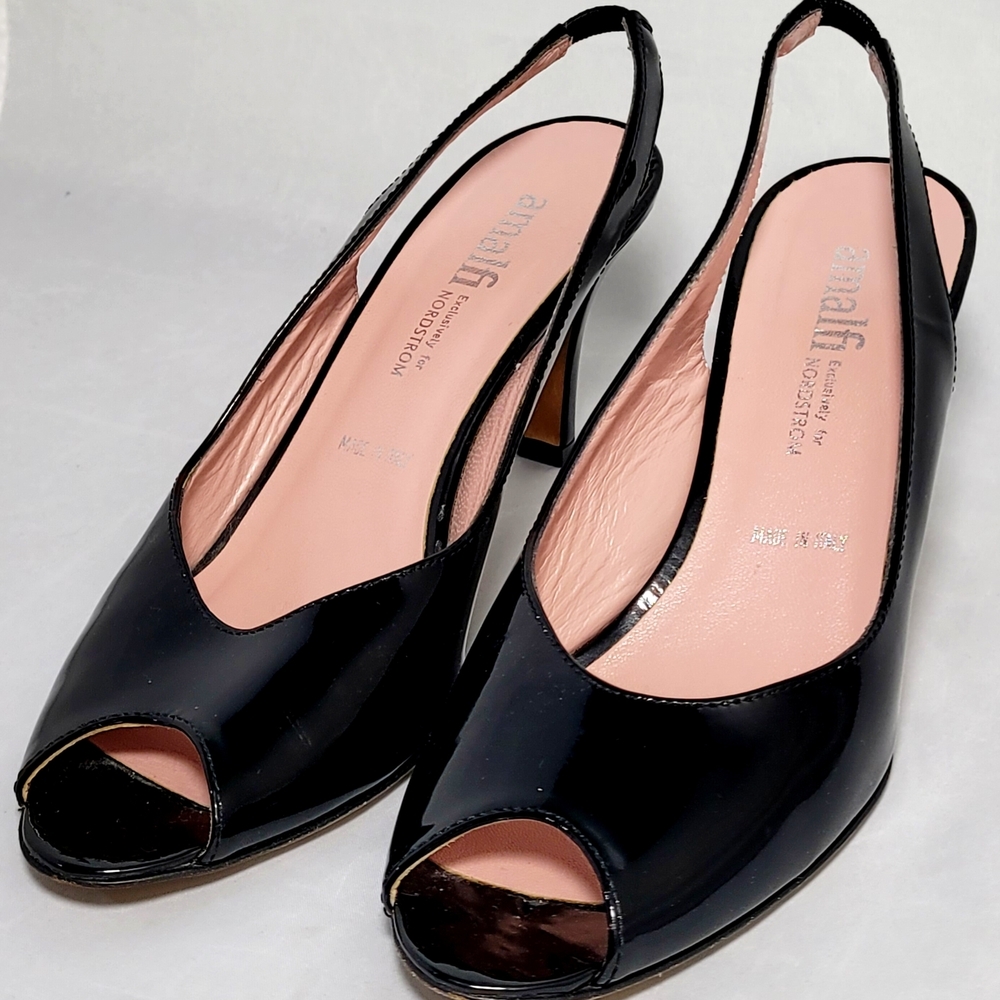 Amalfi Black Patent Leather Women's Slingback Heels EUC